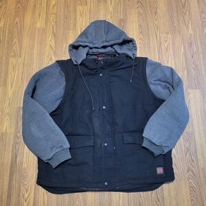 Tough Duck Men's 2XL Canvas Work Jacket – Black with Grey Cotton Sleeves D6